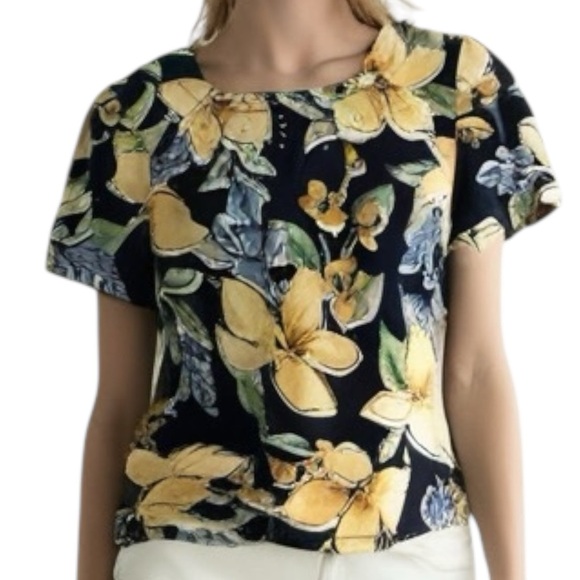 Alfred Dunner Yellow and Blue Fitted Blouse - Picture 1 of 4